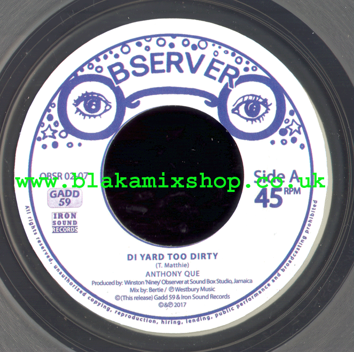 7" Di Yard Too Dirty/Version ANTHONY QUE