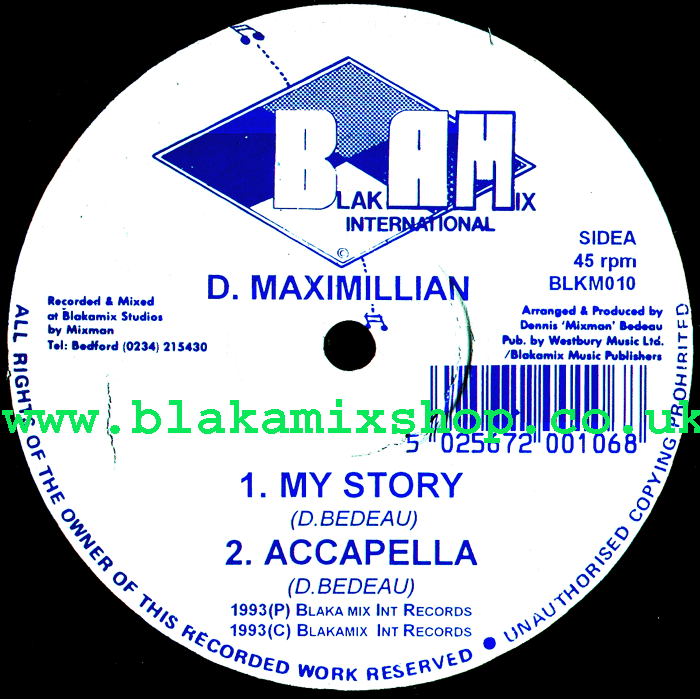 12" My Story [4 Mixes] D. MAXIMILLIAN