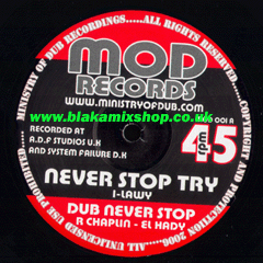 10" Never Stop Try/Burning Bush ILAWY/APOCALYPSE DUB FACTION