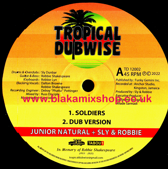 12" Soldiers [4 Mixes] JUNIOR NATURAL + SLY & ROBBIE